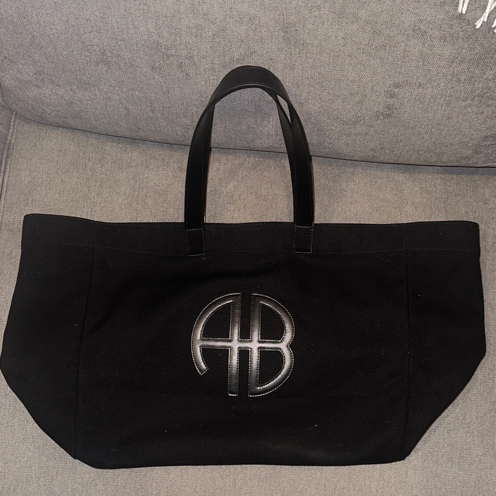 Anine Bing Black Logo Canvas Rio Tote